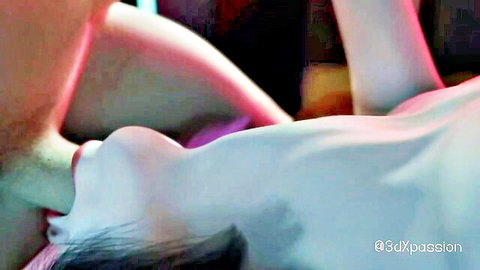 3DXPassion animated model in explicit deepthroat pose, nude upper body exposed