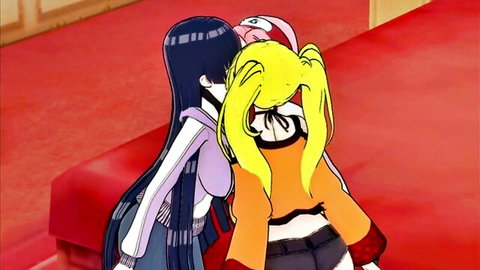 Hinata and Naruko Naruto parody lesbian kiss, anime hentai style