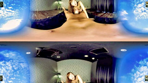 Busty Japanese babe in lingerie straddles nude man's torso in VR POV tease