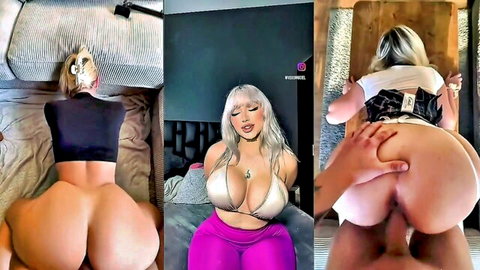 Blonde stepmom with huge tits and ass in slutty lingerie fantasy