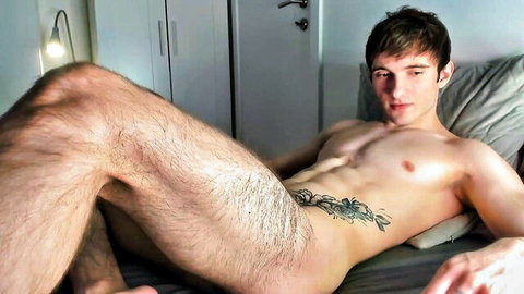Paul Rubini nude Colombian hunk teasing on bed, fit Latino body exposed