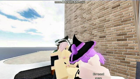 Quick fuck scene with pink-haired witch in yellow dress, animated Roblox style