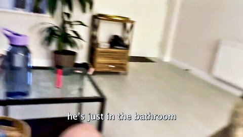 UK Adventure Couple cuckold scene: boyfriend in bathroom, surprise BBC setup