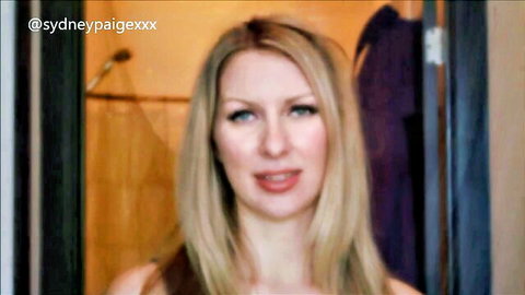 Sydney Paige blonde with braces teases in bathroom, POV style