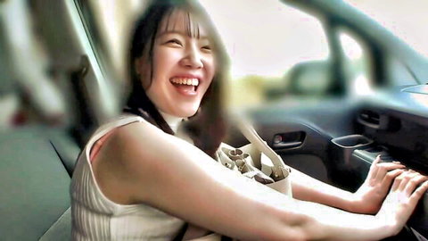 Smiling Asian amateur Mei in car on business trip, JAV thumbnail
