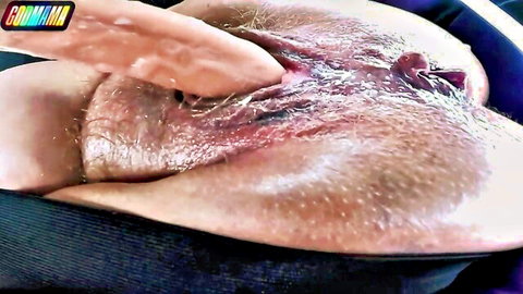 MAMMA's close-up vagina screwed by large toy in intense solo practice session