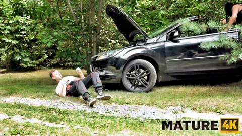 Texas Patti teases young guy by broken car in outdoor milf seduction scene