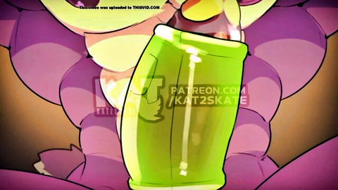 Bonnie dragoness rides green dildo with huge tits in animation