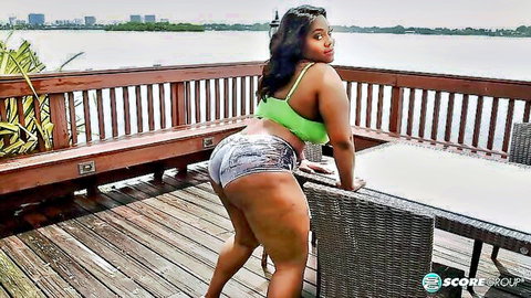 Ms Yummy flaunts big boobs and massive badonkadonk in tiny shorts