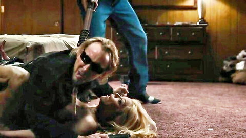 Skinny blonde with small tits naked on floor grabbed roughly by sunglasses man