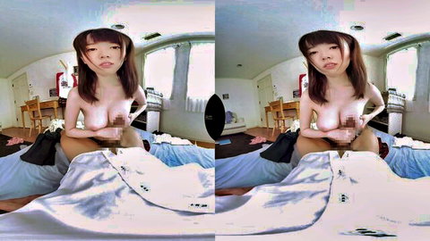 Petite Japanese girl topless, masturbating with toy in VR POV spread legs