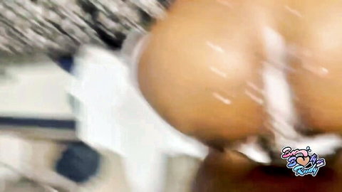 Big round ebony ass spread wide with thick cum dripping from gaping asshole after anal creampie