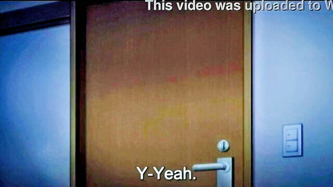 Nervous doorway moment in exclusive lesbian pleasure video