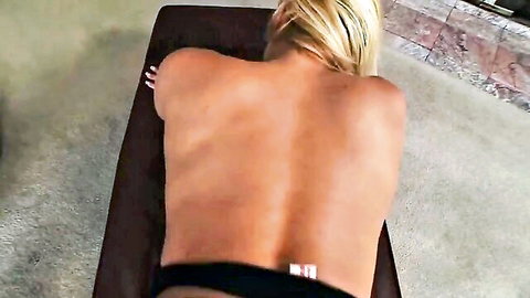 Blonde big tits model lying face down in sexy POV pose