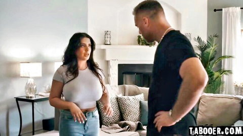 Curvy brunette Ms Branford talks with Charles Dera in crop top