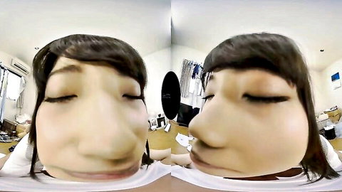 Smiling Asian teen close-up in hot VR scene