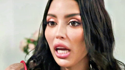 Tanned Latina brunette with long hair and glossy plump lips open wide for cock sucking