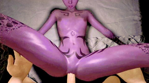 Purple demon girl POV creampie with spread legs and vaginal penetration