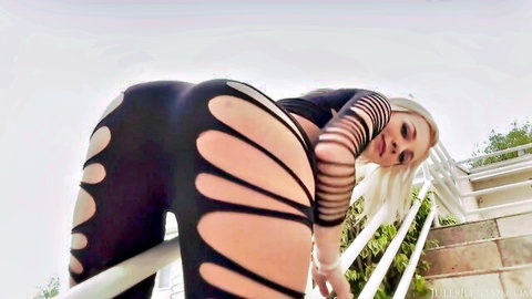 Tiffany Watson teases with big ass in tight cutout black pants