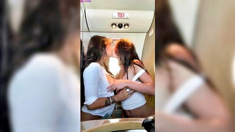 Arikytsya kissing female friend passionately on airplane, lesbian makeout