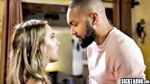 Cadence Lux close to handsome black man in intimate scene, jealous husband roleplay