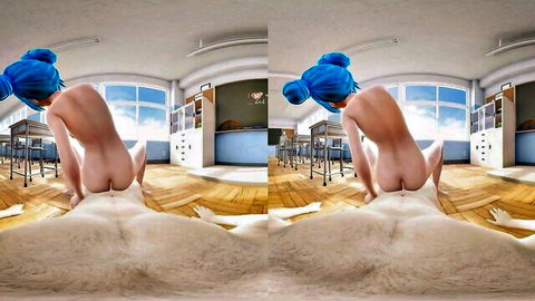 Nude woman with blue turban bent over doggystyle for dog sex