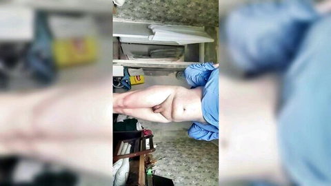 Blurry transgirl showing plump belly, thighs and exposed girlcock