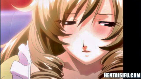 Seductive blonde hentai girl with flushed cheeks and half-lidded eyes teasing with aroused expression