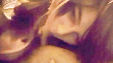 Blurry amateur sissy facial cumshot dripping from open mouth and chin