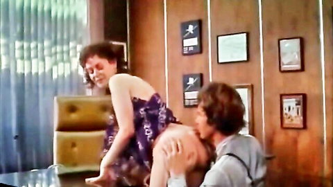 Retro XXX: Sex-Lady Wanda in purple dress bent over for doggy style penetration