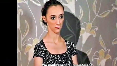 Brunette in polka dot dress faces corporal punishment