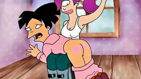 Futurama Leela spanks Amy's ass in lesbian toon milf teen scene