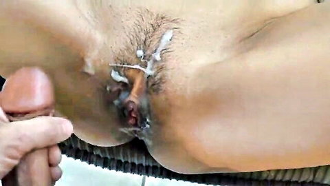 Stacy Starando anal creampie close-up with semen dripping