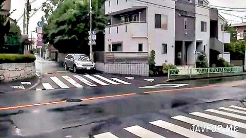 Japanese housewife duty on rainy urban street scene
