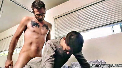 Tattooed muscular guy penetrates young Asian stud in doggy style gay sex