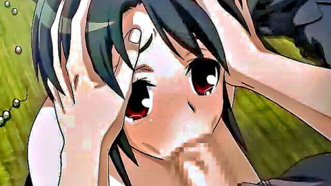 Cute anime girl with green hair gets mouth fucked in passionate scene