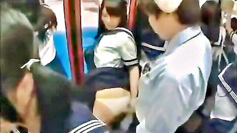 Ai horny on crowded bus, schoolgirl uniform upskirt tease