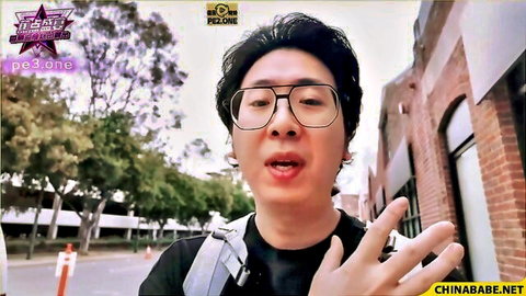 Asian man with glasses outdoors in casual wear, from delightful MILF horny xxx video