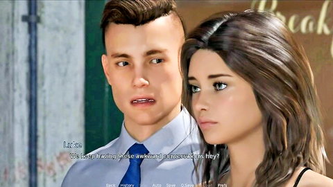 E-girl girlfriend stares surprised at boyfriend in tie during passionate store talk