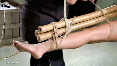 Nyssa Nevers bound with bamboo and ropes in extreme BDSM