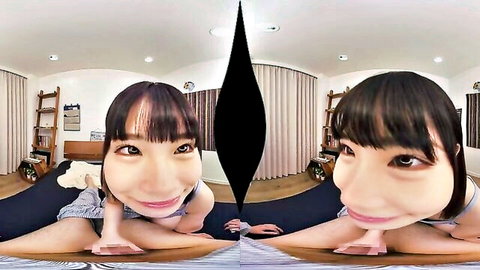 Asian teen coquette in teasing VR porn pose on floor