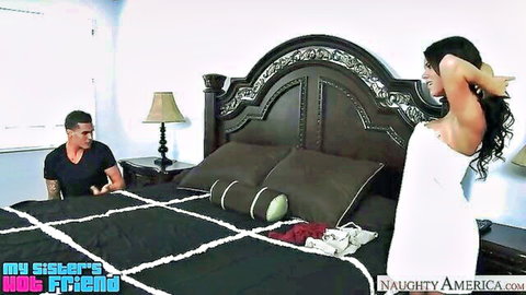 Busty Peta Jensen in white towel seducing man on bed
