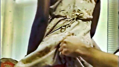 Ebony street hooker in dress grabbed from behind by man
