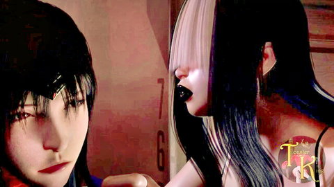 Anime hentai vore thumbnail with split-hair woman and dark-haired partner in close pose