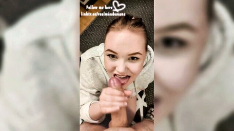 Miss Banana in close-up blowjob on big cock, slutty oral action