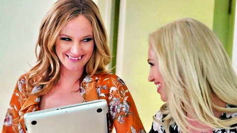 Blonde stepmom in floral robe exploits lesbian stepdaughter, tribbing preview