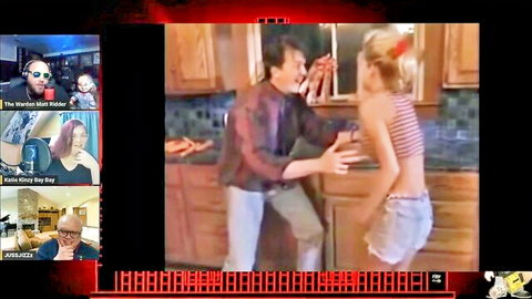 Amateur blonde in tiny shorts bent over as guy grabs her from behind in kitchen cam parody