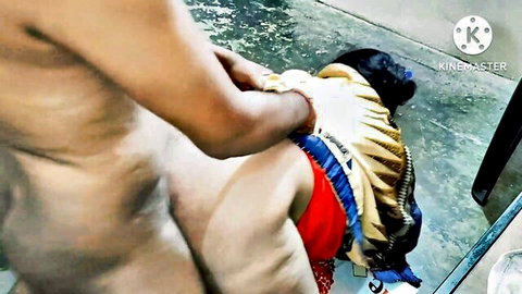 Naked man with big cock grinds huge ass of bent-over maid doggy style