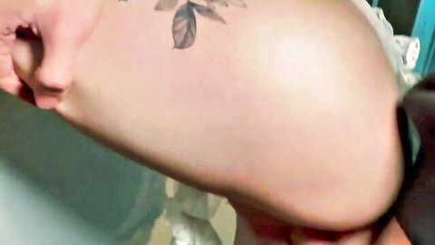 Big ass babe bent over with panties pulled aside exposing shaved pussy gripped by strong hand
