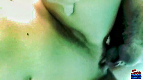 Close-up of wet teen pussy in rainy scene with lipstick vibe